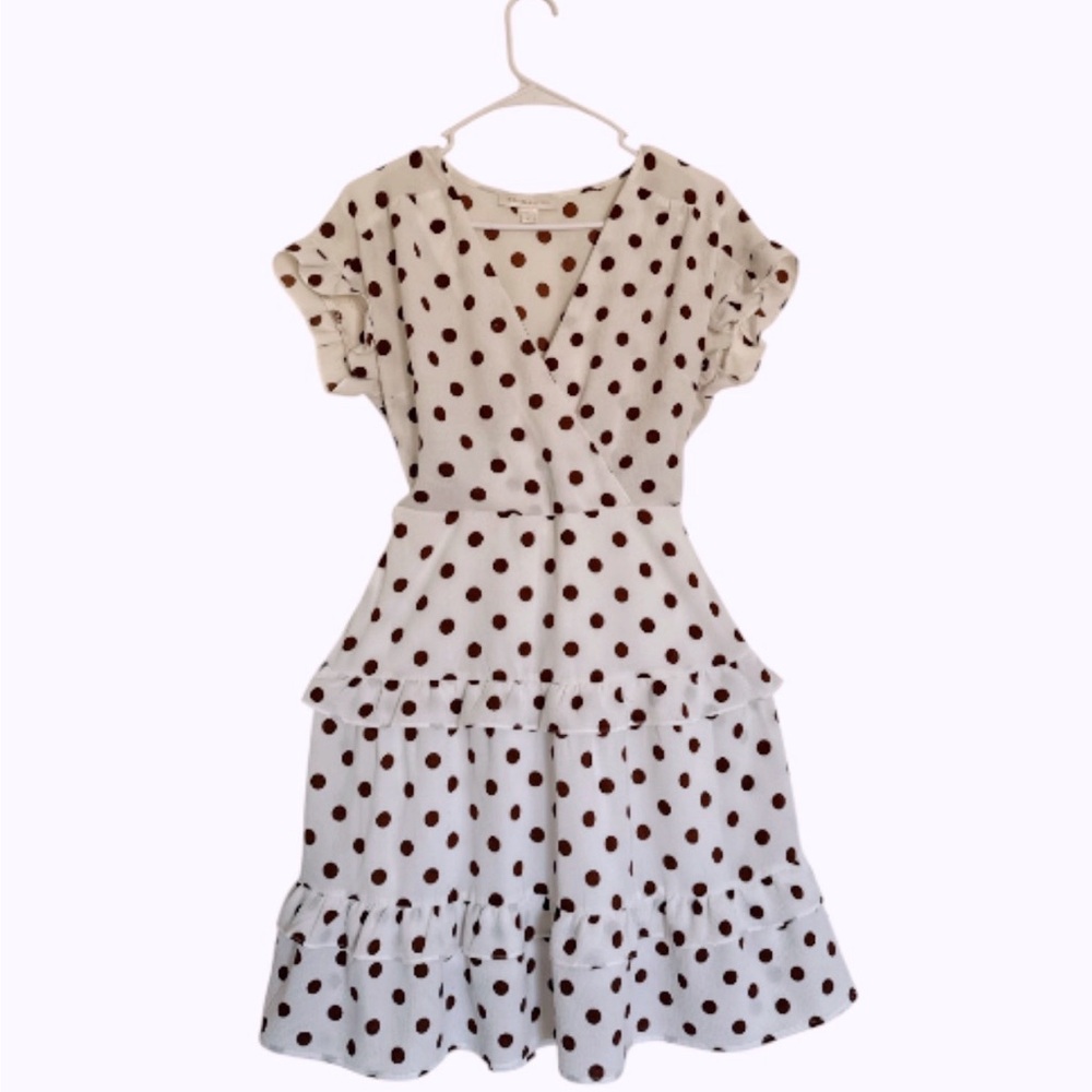 Monteau White and Brown Polka Dot Women Dress Medium